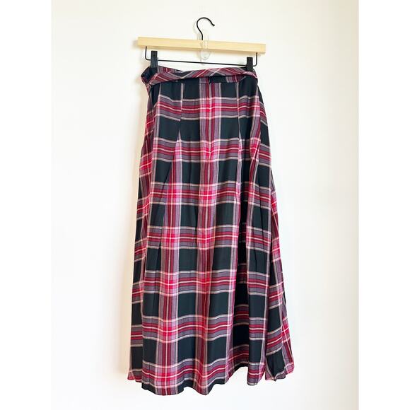 NWOT Ann Taylor pleated tie waist midi skirt pink red black 6 Petite - Picture 4 of 4